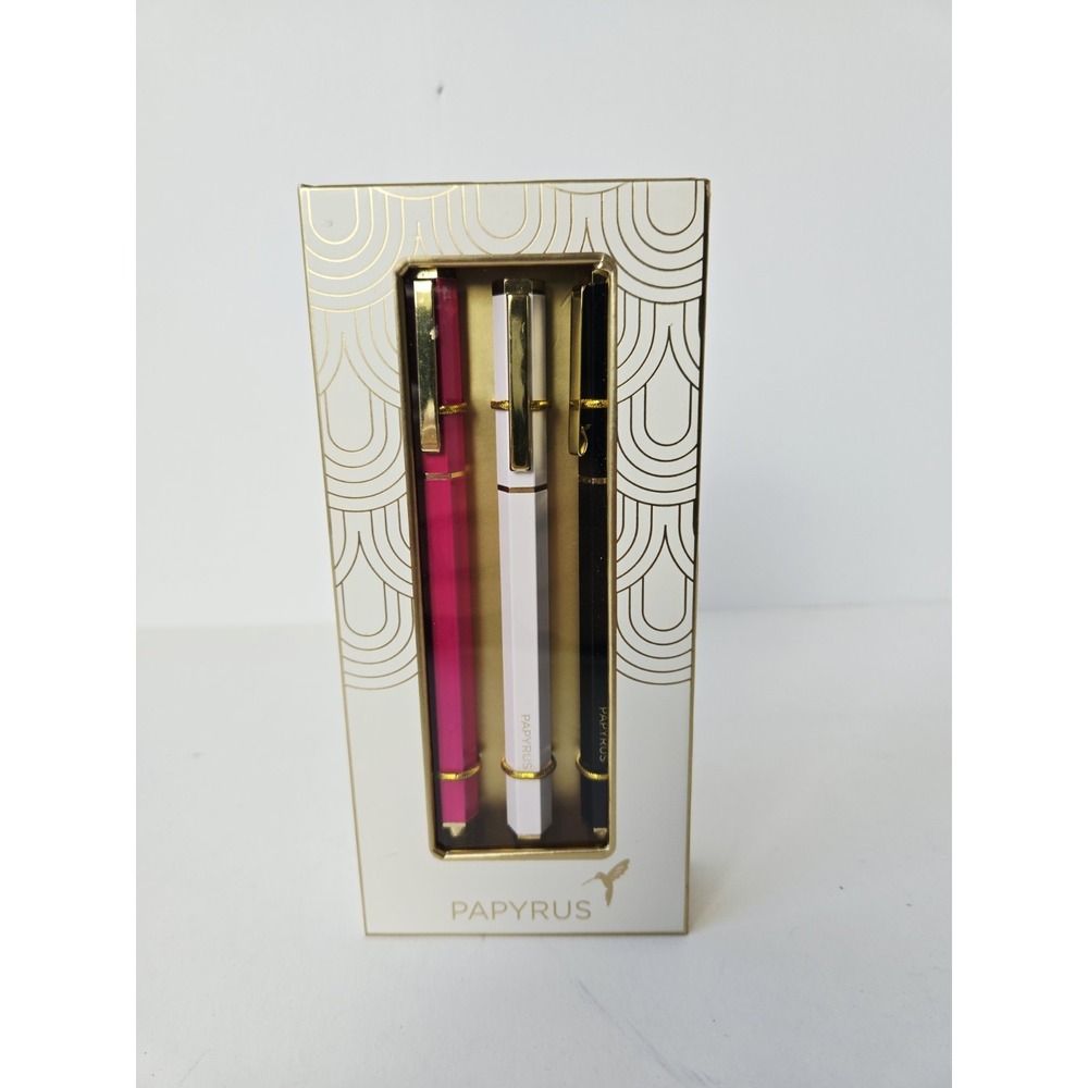 Papyrus set of 3 black ballpoint pens NEW pink black